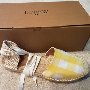J CREW WOMEN YELLOW CHECKERED GINGHAM LACE UP D'ORSAY ESPADRILLES 8/38.5 NEW!